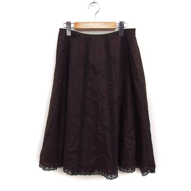 ロイスクレヨン Lois CRAYON 切替レース フレアスカート ひざ丈 綿麻 M