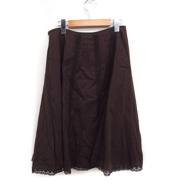 ロイスクレヨン Lois CRAYON 切替レース フレアスカート ひざ丈 綿麻 M