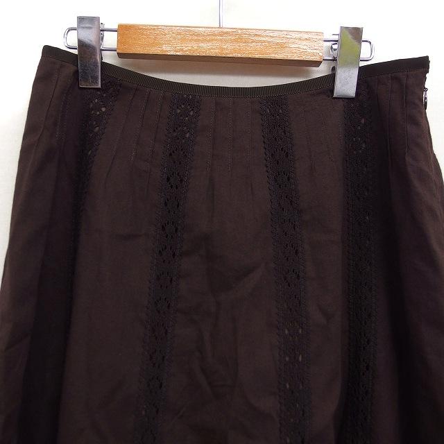 ロイスクレヨン Lois CRAYON 切替レース フレアスカート ひざ丈 綿麻 M