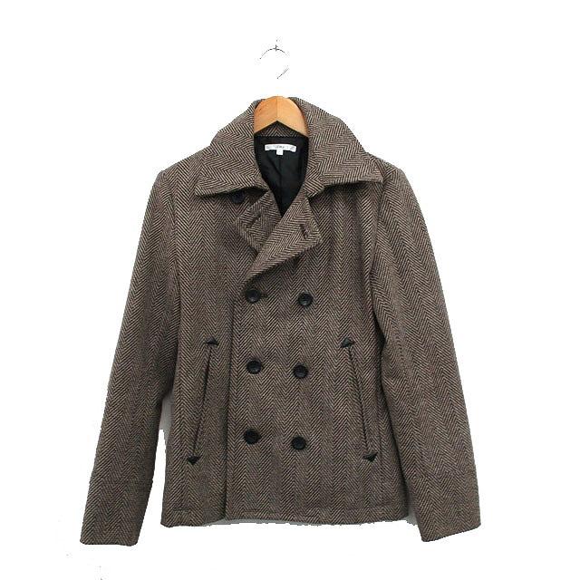 インプ IMP Pコート ピーコート ダブル ヘリンボーン柄 S ブラウン 茶