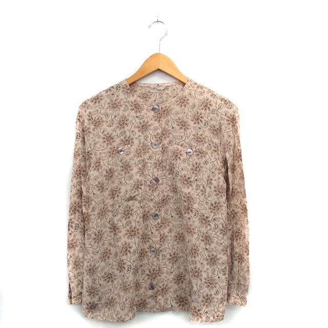 コルディア CORDIER シャツ ブラウス 長袖 シルク 花柄 36 ベージュ 