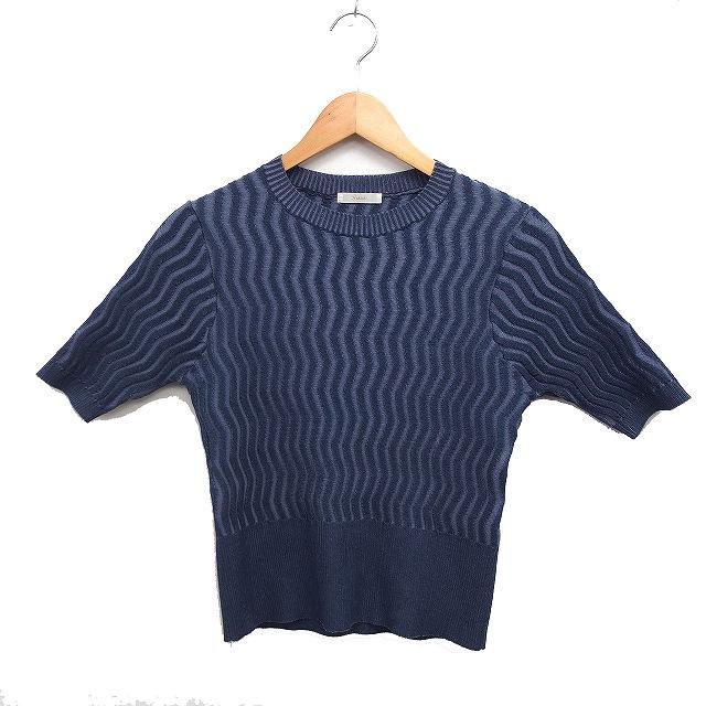 テチチ Te chichi 配色ウェーブ リンクス編み 5分袖 ニット セーター F
