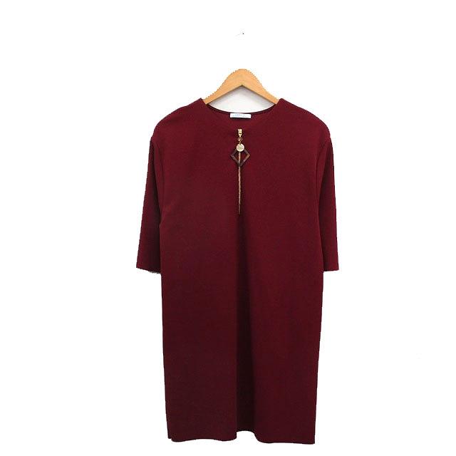 ZARA（ザラ） ワンピース 五分袖 ミニ シンプル S ワインレッド 赤