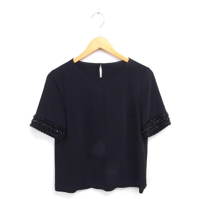 【ルナ】ANAYI フリンジ 半袖カットソー 白、フリル袖ブラウス 黒 アナイ ANAYI ブラウス カットソー モチーフ フリンジ ボートネック