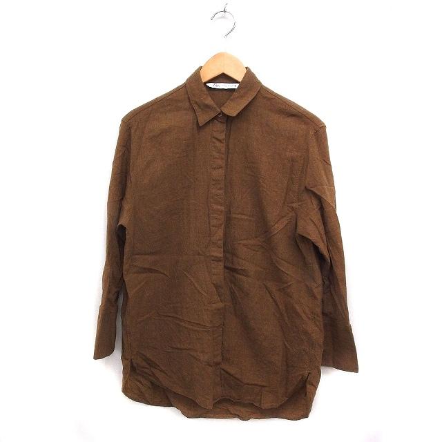 ZARA（ザラ） ウール シャツ ブラウス 長袖 無地 XS ブラウン 茶 /FT10