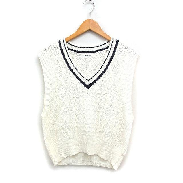 ワードトローブ Wordtrobe ニット ベスト Vネック ノースリーブ ケーブル編み F アイボリー /FT27 レディース | 