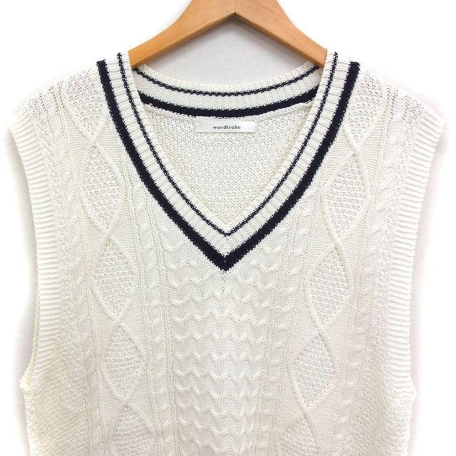 ワードトローブ Wordtrobe ニット ベスト Vネック ノースリーブ ケーブル編み F アイボリー /FT27 レディース |  | 03