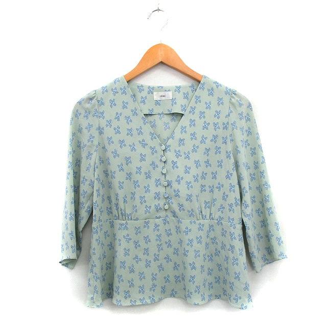 イエナ IENA ブラウス シャツ Vネック 七分袖 花柄 ミントグリーン