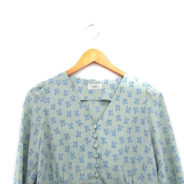 IENA 花柄シャツ イエナ IENA ブラウス シャツ Vネック 七分袖 花柄 ミントグリーン