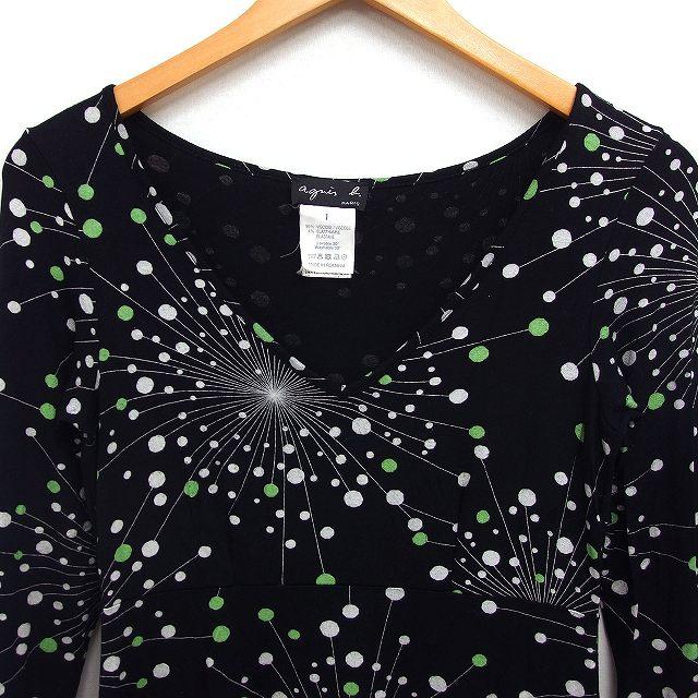 agnes b.（アニエスベー） 柄 ワンピース 7分袖 ひざ丈 Vネック タイト