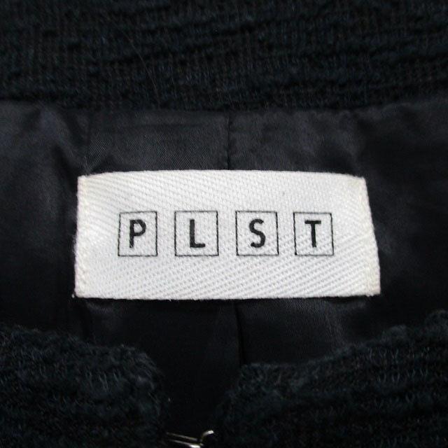プラステ PLST ノーカラー ジャケット ツイード コットン M ネイビー