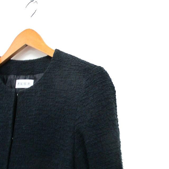 プラステ PLST ノーカラー ジャケット ツイード コットン M ネイビー