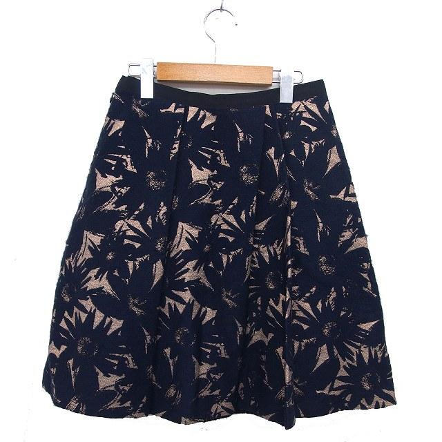 アナイ ANAYI ジャガード フレア スカート ひざ丈 タック 花柄 サイド