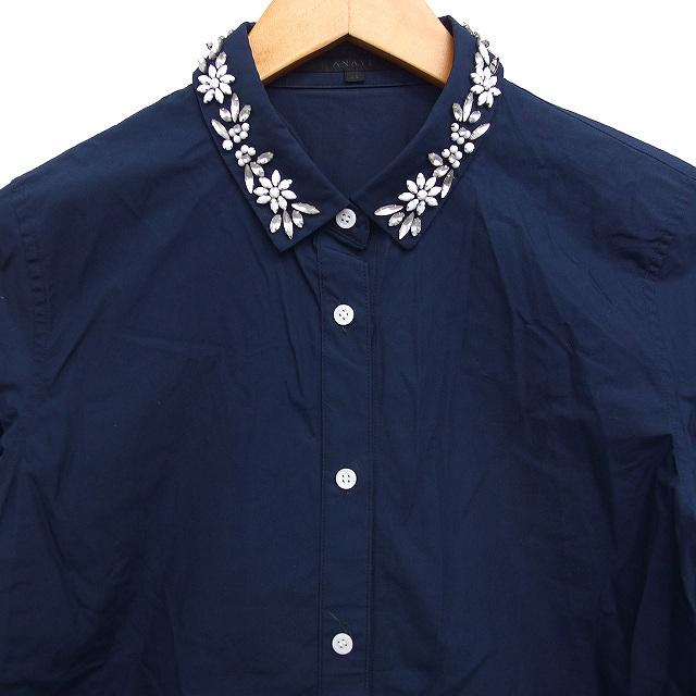 アナイ ANAYI フラワー ビジュー シャツ ブラウス 長袖 コットン 綿 38