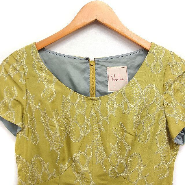 シビラ SYBILLA 刺繍 シルク ワンピース 半袖 ロング タック フレア M