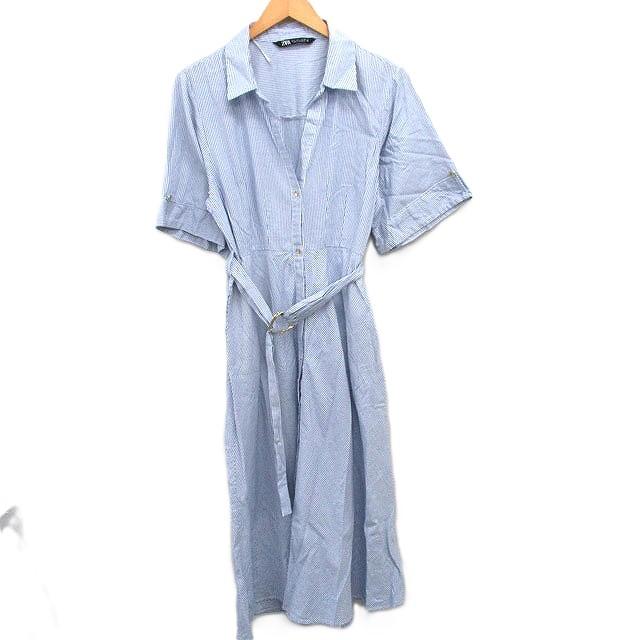 ZARA（ザラ） ストライプ シャツ ワンピース 半袖 ロング丈 フレア