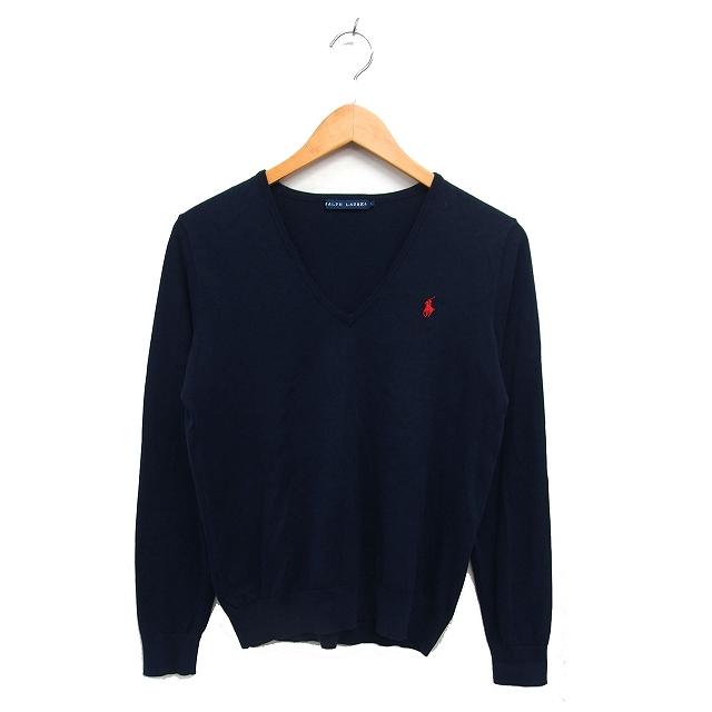 ラルフローレン Ｖネックセーター ミックスカラー ポニー刺繍 L ウール ラルフローレンスポーツ ポニー刺繍Vネックケーブルニットセーター黒