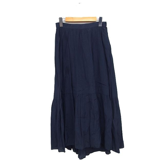 美品✨ANAYI チュールロングスカート　ネイビー 38号 アナイ ANAYI ギャザー ロング スカート 無地 綿混 38 ネイビー 紺