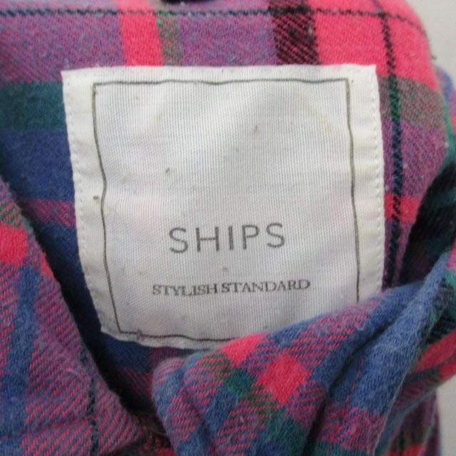 シップス SHIPS シャツ ブラウス 長袖 コットン チェック 36 ピンク 