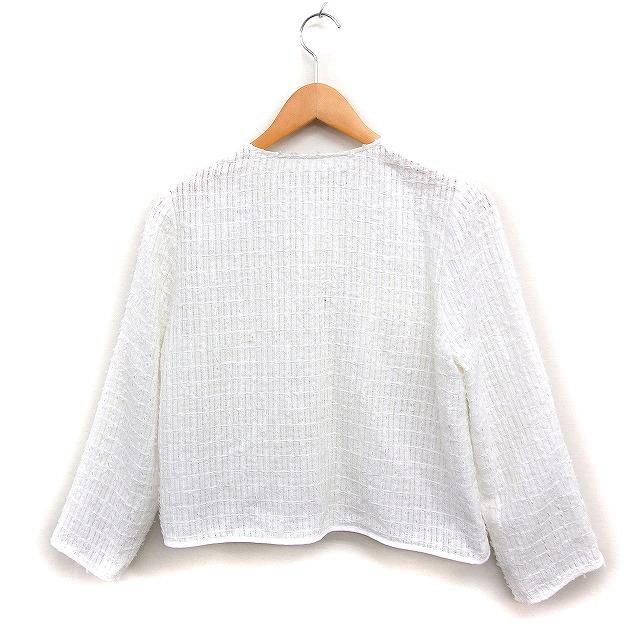 エニシス anySiS ノーカラー ジャケット コットン ツイード 2 ホワイト
