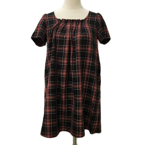 マジェスティックレゴン Majestic Legon ワンピース フレア ミニ スクエアネック タック チェック 半袖 M 赤 黒 レッド ブラック 173 ブランド古着販売のベクトル 通販 Yahoo ショッピング