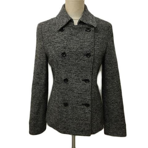 中古 アリスバーリー Aylesbury コート Pコート ショート ウール アンゴラ混 総柄 9 黒 白 ブラック ホワイト レディース 22 新作