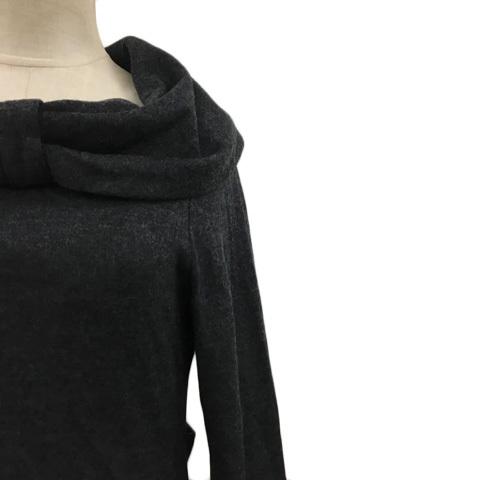 中古 イランイラン Ylang Ylang ワンピース ニット Iライン ひざ丈 オフタートル ウール 無地 長袖 M グレー 黒 ブラック レディース ベクトル 古着 豪華で新しい