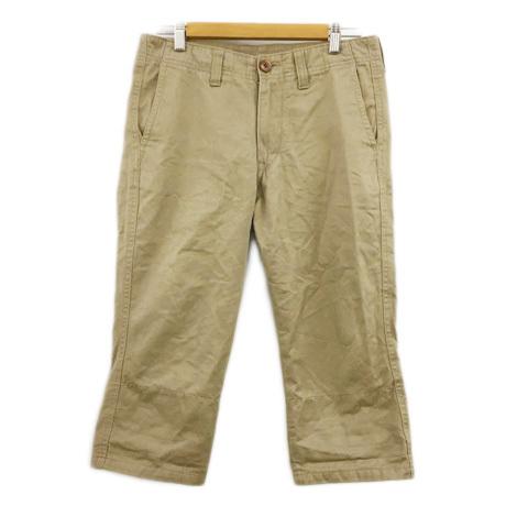 中古 アバハウス Abahouse パンツ ストレート ハーフ クロップド 無地 ストライプ ロールアップ 1 ベージュ メンズ 着後レビューで 送料無料