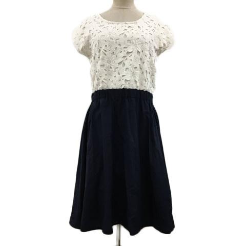 中古 スープ Soup ワンピース フレア 膝丈 レース 切替 フレンチスリーブ 11 紺 白 ホワイト ネイビー レディース ベクトル 古着 173 ブランド古着販売のベクトル 通販 Yahoo ショッピング