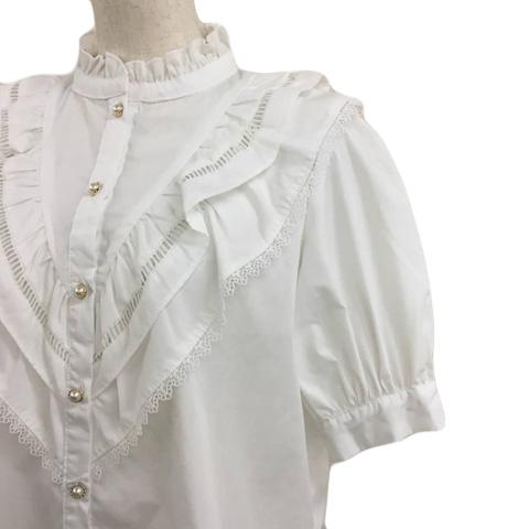 エムズエキサイト EMSEXCITE ブラウス シャツ バンドカラー フリル