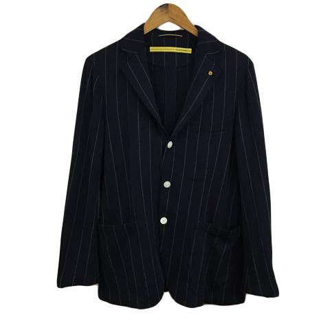 【中古】ディーバイディーショウケイ ジャケット ニット テーラード シングル ウール ストライプ 長袖 46 紺 グレー ディーバイディーショウケイ D by D*Syoukei ジャケット ニット