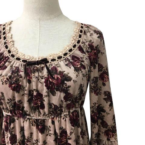レストローズ L'EST ROSE ワンピース フレア ミニ ベロア 花柄 レース