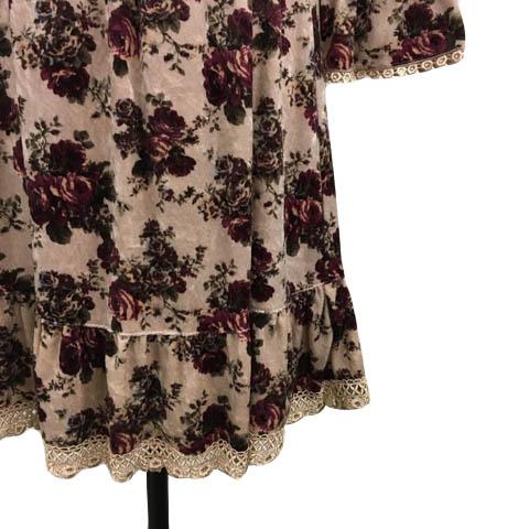 レストローズ L'EST ROSE ワンピース フレア ミニ ベロア 花柄 レース