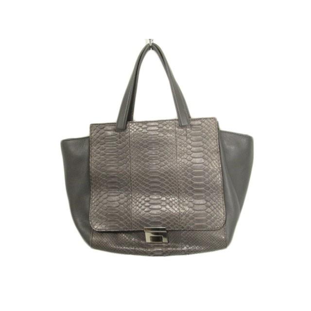 ナガタニ NAGATANI ハンドバッグ トート レザー パイソン グレー  