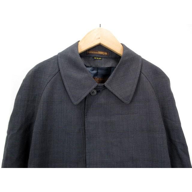 サンヨー sanyo コート ステンカラー ピンチェック 格子 ウール混