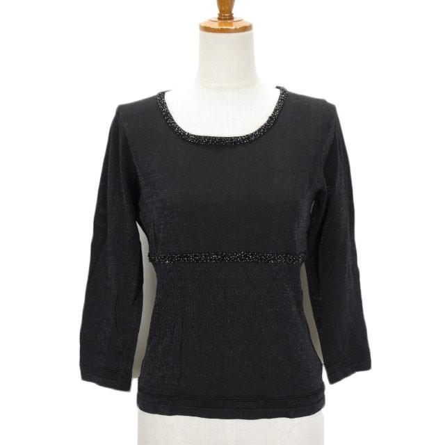 クレージュ courreges カットソー ニット ビーズ ラメ 七分袖 38 黒