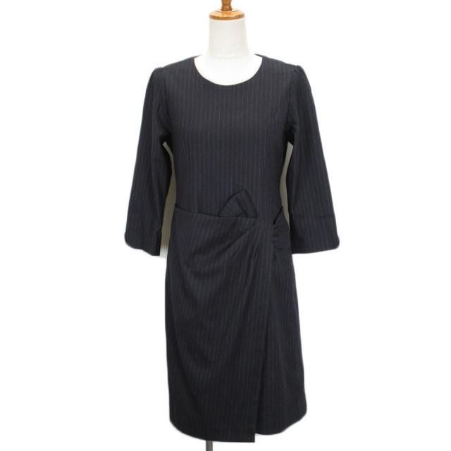 ローズティアラ七分ワンピース紺色 ローズティアラ Rose Tiara ワンピース ストライプ ラップテイスト 七