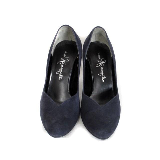 銀座　カネマツ　黒　パンプス　靴　スェード　ピンヒール　23.5 GINZA Kanematsu（銀座かねまつ） パンプス Vカット ハイヒール