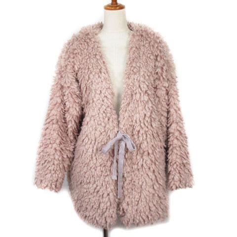 メリージェニー merry jenny もじゃもじゃリボンコート F ピンク