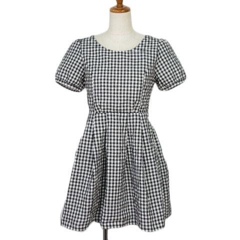 ミスティウーマン Mysty Woman ワンピース フレア ギンガムチェック リボン ギャザー シボ加工 半袖 M 黒 ブラック レディース 176 ブランド古着販売のベクトル 通販 Yahoo ショッピング