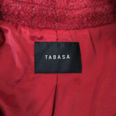 【中古】タバサ TABASA コート ラウンドカラー ブークレ スリット ウール 34 赤 レッド レディース タバサ TABASA コート ラウンドカラー ブークレ スリット ウール 34 赤