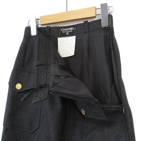 シャネル 05C リネンカシミヤ ココマーク膝丈スカート 38 チャコールグレー シャネル 05C リネンカシミヤ ココマーク膝丈スカート 38