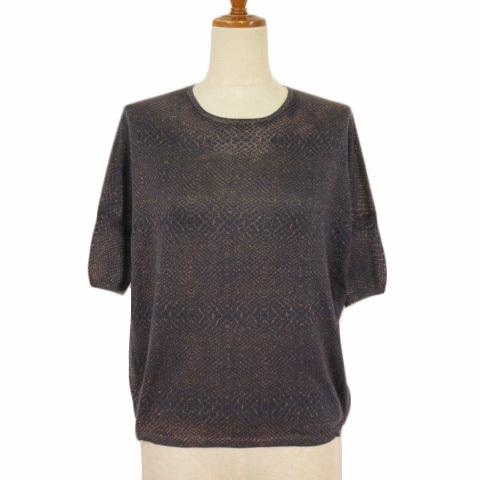 セイ TSE カットソー クルーネック パイソン ヘビ柄 シルク XS 紺 