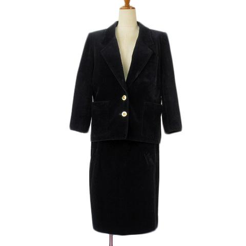 レリアン Leilian スーツ ジャケット スカート 細畝 コーデュロイ 9 黒  