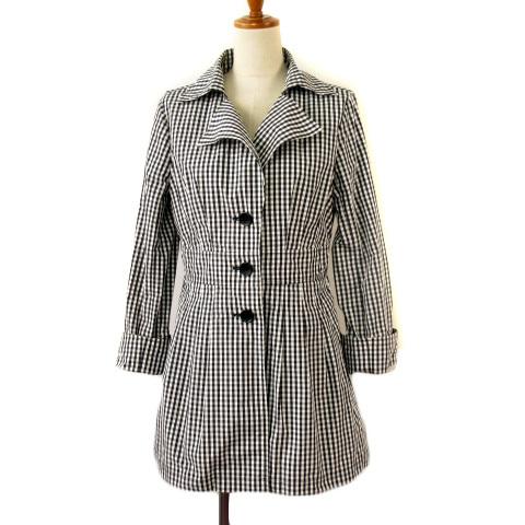 クレージュ courreges トレンチコート ギンガムチェック 38 黒 