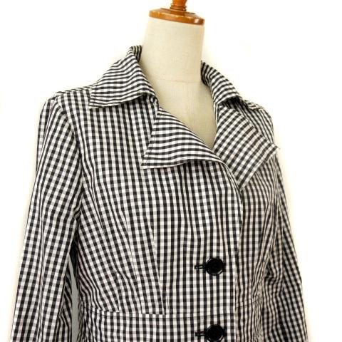 クレージュ courreges トレンチコート ギンガムチェック 38 黒 