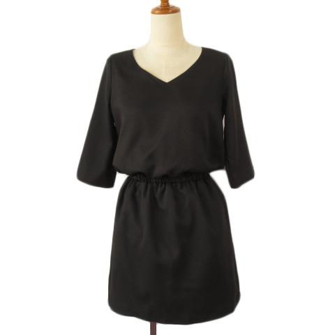 ミシェルマカロン michell Macaron ワンピース Vネック 五分袖 S 黒