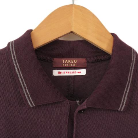 TAKEO KIKUCHI タケオキクチ ポロシャツ ライン 半袖 2 ボルドー