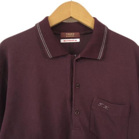 TAKEO KIKUCHI タケオキクチ ポロシャツ ライン 半袖 2 ボルドー