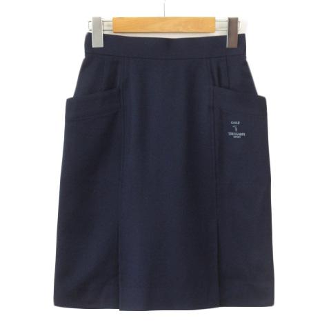 トラサルディ TRUSSARDI SPORT スカート タック ウール 40 紺 ネイビー  